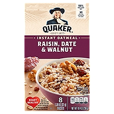 Quaker Raisin, Date & Walnut Instant Oatmeal, 1.30 oz, 8 count
