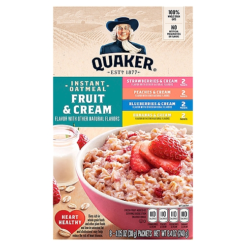 Quaker Instant Oatmeal Fruit & Cream Variety Pack 1.05 Oz 8 Count
Great mornings inspire great days bustling with new possibilities, unknown adventures, and amazing friends. Prepare for all that lies ahead by filling your bowls, bellies, and hearts with the love of a nourishing breakfast from Quaker Oats.