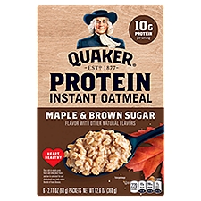 Quaker Protein Maple & Brown Sugar Instant Oatmeal, 2.11 oz, 6 count