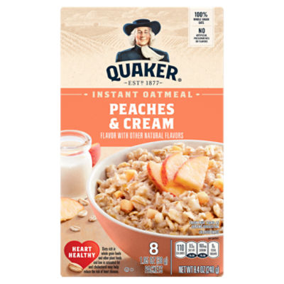Quaker Instant Oatmeal, Peaches & Cream, 8.4 Oz, 8 Count