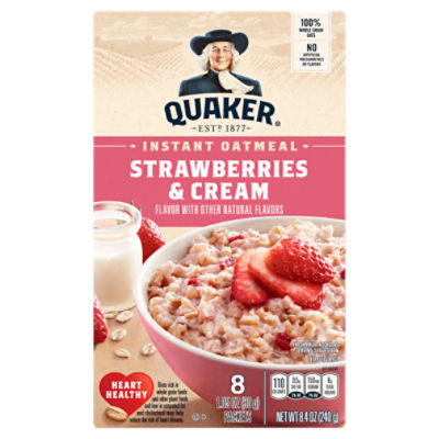 Quaker Instant Oatmeal Fruit & Cream, Strawberries & Cream Flavor, 8.4 Oz, 8 Count