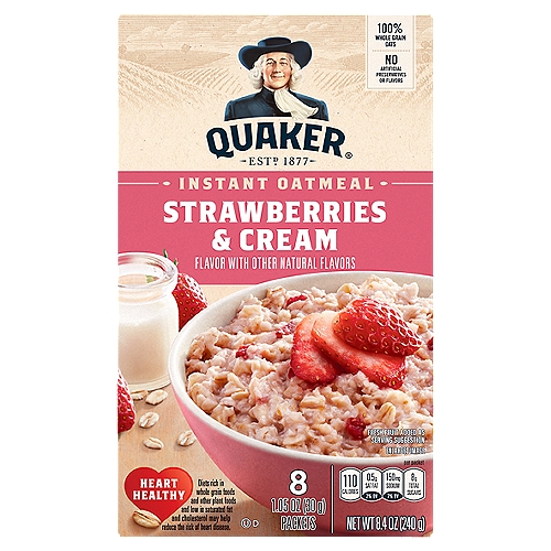 Quaker Instant Oatmeal Fruit & Cream, Strawberries & Cream Flavor, 8.4 Oz, 8 Count
