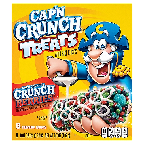 Cap'n Crunch's Crunch Berries Treats with Rice Crisps Cereal Bars, 0.84 oz, 8 count