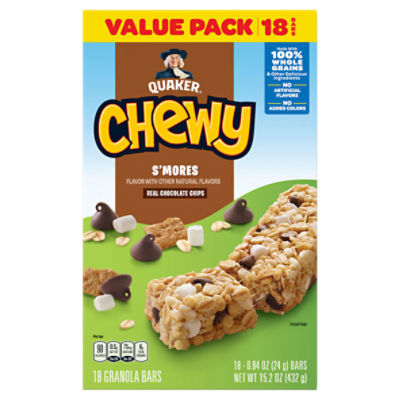 Quaker Chewy S'mores Real Chocolate Chips Granola Bars Value Pack, 0.84 ...