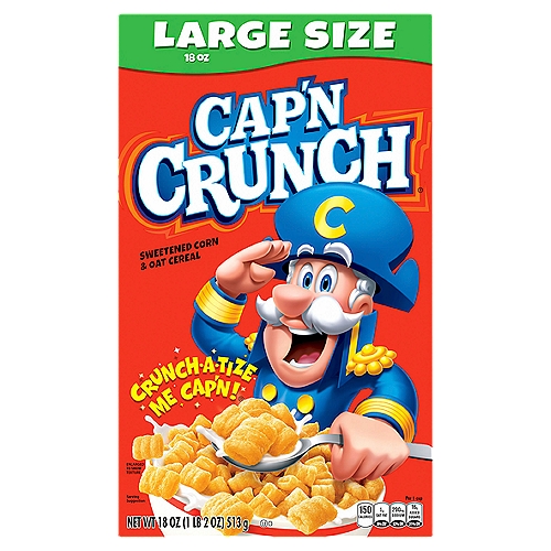 Cap'n Crunch Sweetened Corn & Oat Cereal 18 Oz
Sweet and with a crunch you can't resist, nothing competes with Cap'n Crunch. Grab a bowl or cup for an easy snack that goes great with couch time, anytime.