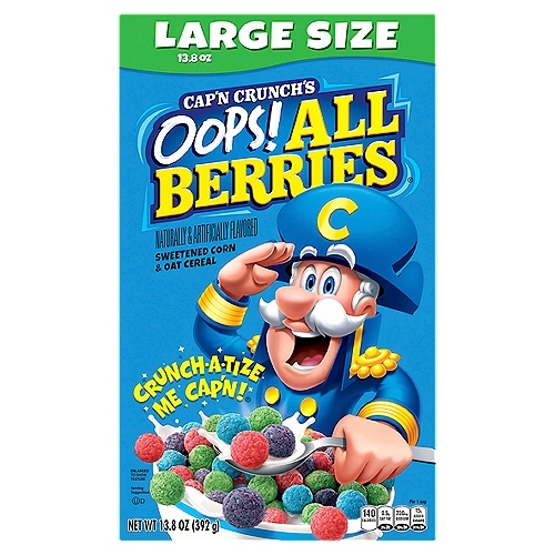 Cap'n Crunch's Oops! All Berries Sweetened Corn & Oat Cereal Large Size, 13.8 oz