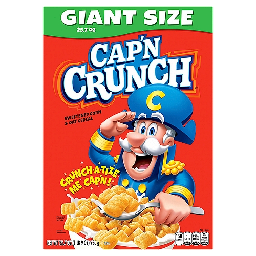Cap'N Crunch's Sweetened Corn & Oat Cereal 25.7 Oz
Sweet and with a crunch you can't resist, nothing competes with Cap'n Crunch. Grab a bowl or cup for an easy snack that goes great with couch time, anytime.