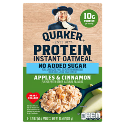 Quaker Protein No Added Sugar Apples & Cinnamon Instant Oatmeal, 1.76 oz, 6 count