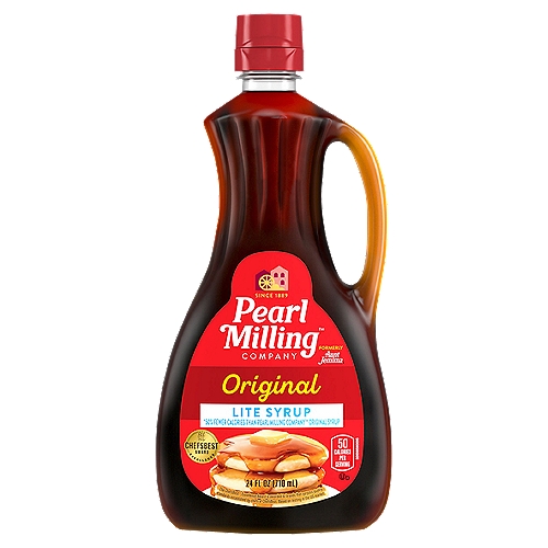 Lite* - 50 cal, per serving as compared to Pearl Milling Company • Original 100 cal. per serving. *50% Fewer Calories than Pearl Milling Company • Original Syrup There's no better way to top your family's favorite pancakes and waffles than with the incredibly rich and delicious taste of our Pearl Milling Company syrups.