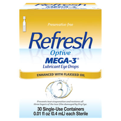 Refresh Optive® MEGA-3 Lubricant Eye Drops Non-Preserved Tears, 0.01 fl oz (0.4mL) each Sterile