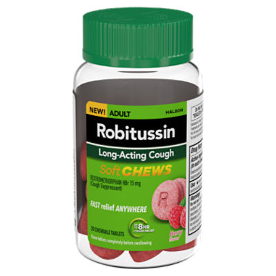 Robitussin Berry Flavor Adult Long-Acting Cough Soft Chewable Tablets, 15 mg, 20 count