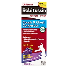 Robitussin DM Children's Grape Flavor Cough & Chest Congestion Liquid, For Ages 4 & Over, 4 fl oz