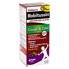 Robitussin CF Children's Grape Flavor Cough & Cold Liquid, For Ages 4 & Over, 4 fl oz