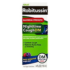 Robitussin Adult Maximum Strength Nighttime Cough DM Liquid, For Ages 12 & Over, 4 fl oz, 4 Fluid ounce
