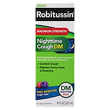 Robitussin Syrup Maximum Strength Nighttime, Cough DM, 8 Fluid ounce