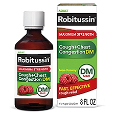 Robitussin Maximum Strength Adult Cough+Chest Congestion DM Liquid, For Ages 12 & Over, 8 fl oz