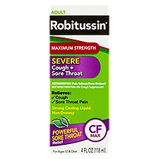 Robitussin Adult Maximum Strength Severe Cough + Sore Throat Liquid, For Ages 12 & Over, 4 fl oz