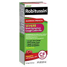 Robitussin Syrup Adult Max Strength Severe Non-Drowsy Raspberry Mint, Multi-Symptom Cough CF, 8 Ounce