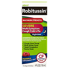 Robitussin Adult Maximum Strength Nighttime Severe Multi-Symptom Cough Cold + Flu Liquid, 4 fl oz