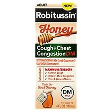 Robitussin DM Maximum Strength Adult Honey Cough+Chest Congestion, Liquid, 118 Millilitre