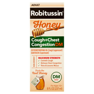 Robitussin DM Max Adult Honey Cough+Chest Congestion Liquid, for Ages 12+, 8 fl oz