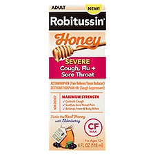Robitussin Honey Adult Severe Cough, Flu + Sore Throat CF Max, 4 Fluid ounce