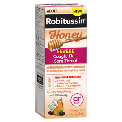 Robitussin Honey CF Max Day Adult Syrup for Severe Cough, Sore Throat, & Flu with Real Honey, 8 oz