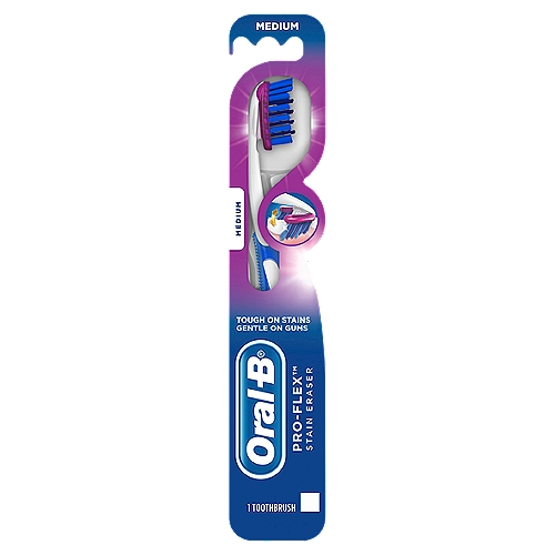 Medium bristles. Remove up to 90% of surface stains with our unique Stain Eraser brush head. Oral-B, the brand more dentists trust, recommends brushing with Crest Toothpaste for optimal results.