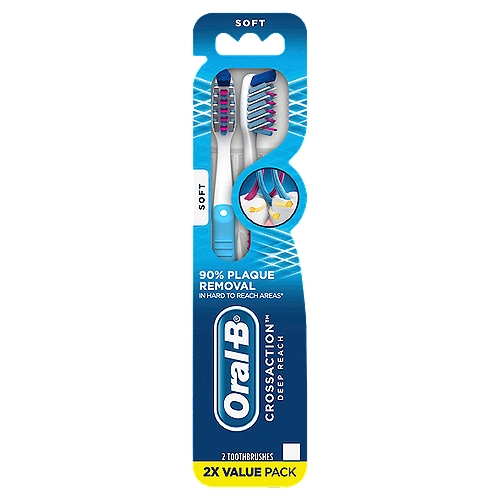 Soft, value pack. Angled bristles for 90% deeper reach than a regular manual toothbrush in laboratory testing. Oral-B recommends brushing with Crest toothpaste for optimal results.