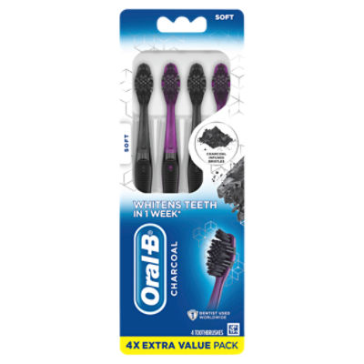 Oral-B Charcoal Soft Toothbrushes 4x Extra Value Pack, 4 count