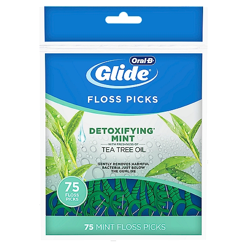 Oral-B Glide Detoxifying Mint Dental Floss Picks infused with Tea Tree Oil, 75 count