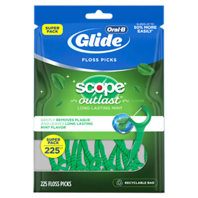 Oral-B Glide Plus Scope Outlast Long Lasting Mint Floss Picks Super Pack, 225 count