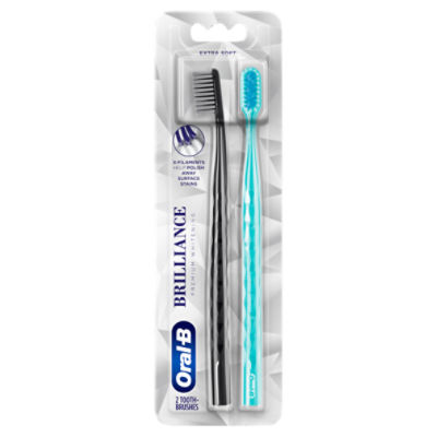 Oral-B Brilliance Whitening Toothbrush, Extra Soft, Black and Teal, 2 Count