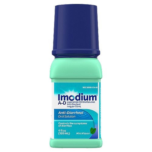Imodium A-D Mint Flavor Anti-Diarrheal Oral Solution, 4 fl oz
Use
Controls symptoms of diarrhea, including Travelers' Diarrhea

Drug Facts
Active ingredient (in each 7.5 ml) - Purpose
Loperamide HCl 1 mg - Anti-diarrheal