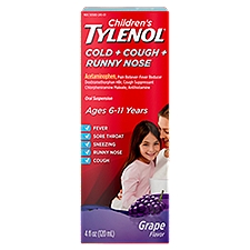 Tylenol Children's Cold + Cough + Runny Nose Grape Flavor Oral Suspension, Ages 6-11 Years, 4 fl oz