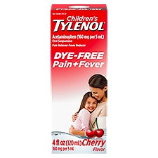Children's Tylenol Pain + Fever Medicine, Dye-Free, Cherry, 4 Fl. Oz, 4 Fluid ounce