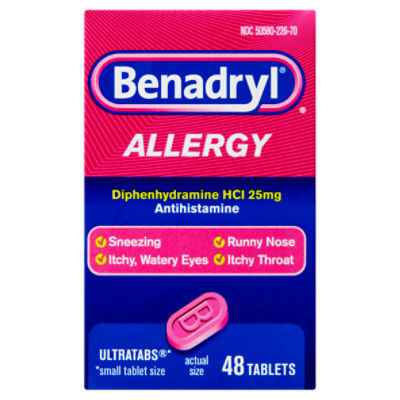 Benadryl Antihistamine Diphenhydramine HCI Allergy Tablets, 25 mg, 48 Count