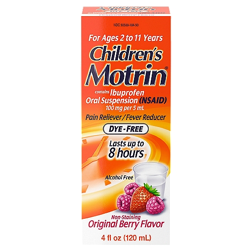 Motrin Children's Original Berry Flavor Oral Suspension Liquid, For Ages 2 to 11 Years, 4 fl oz