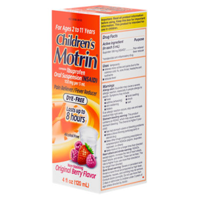 Motrin Children's Original Berry Flavor Oral Suspension, For Ages 2 to 11 Years, 4 fl oz Image 10 of 10