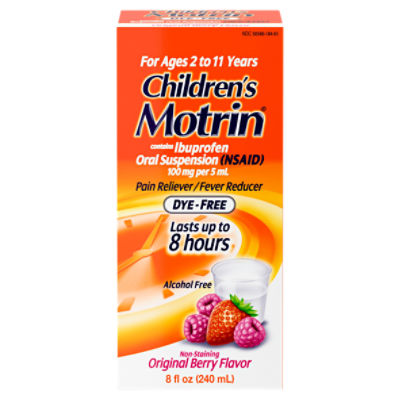 Children's Motrin Ibuprofen Kids Medicine, Dye-Free, Berry Flavored, 8 fl. oz