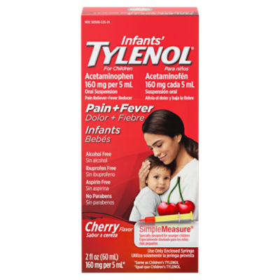 Tylenol Infant's Cherry Flavor Acetaminophen Oral Suspension Pain+Fever Reducer, 2 fl oz