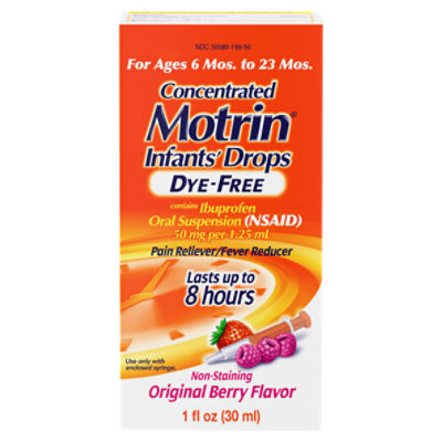Motrin Original Berry Flavor Infants' Drops Pain Reliever, For Ages 6 Mos. to 23 Mos., 1 fl oz
