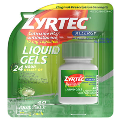 ZYRTEC Original Prescription Strength Allergy Liquid Gels, 10 mg, 40 count
