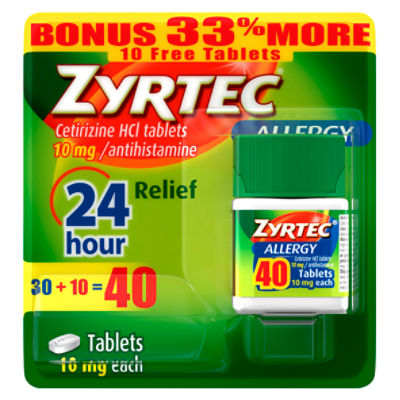 Zyrtec Indoor & Outdoor Allergy Tablets, 10 mg, 40 count