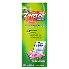 Zyrtec Children's Indoor & Outdoor Allergies Bubble Gum Syrup Liquid, 2 Yrs. & Older, 4 fl oz