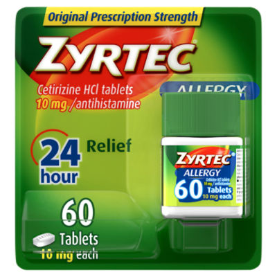 Zyrtec 24 Hour Allergy Relief Tablets with 10 mg Cetirizine HCl, 60 ct