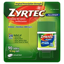 Zyrtec Original Prescription Strength Indoor & Outdoor Allergy Tablets, 10 mg, 90 count