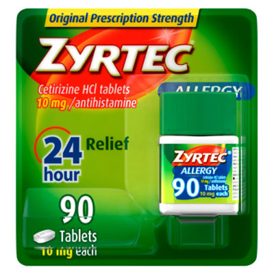 Zyrtec Original Prescription Strength Indoor & Outdoor Allergy Tablets, 10 mg, 90 count