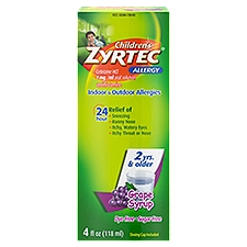 ZYRTEC Children's Indoor & Outdoor Allergies Grape Syrup, 2 Yrs. & Older, 4 fl oz