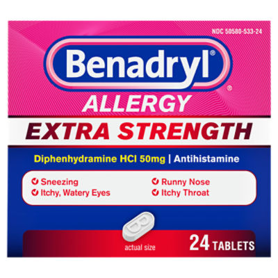 Benadryl Extra Strength Antihistamine Allergy Relief Tablets, 24 ct